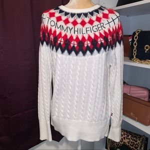 NWT Tommy Hilfiger Crew Cable Knit Fair Isle Pattern Pullover